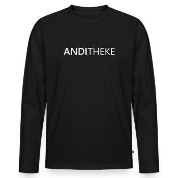 AndiTheke – Wortspiel Name Andy Andreas Andre Andi - Männer Premium Bio Langarmshirt - Schwarz - Vorne - Nico (187cm)