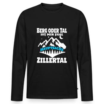 Berg oder Tal ist mir egal, Hauptsache Zillertal - Männer Premium Bio Langarmshirt - Schwarz - Vorne - Nico (187cm)