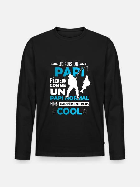 Papi Pêcheur / Cadeau Pêche / Grand-Père - T-shirt manches longues Premium bio Homme - noir