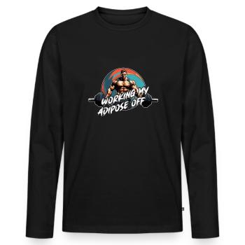 Bodybuilder avec haltères d’entraînement dur - T-shirt manches longues Premium bio Homme - noir - Devant - Nico (187cm)