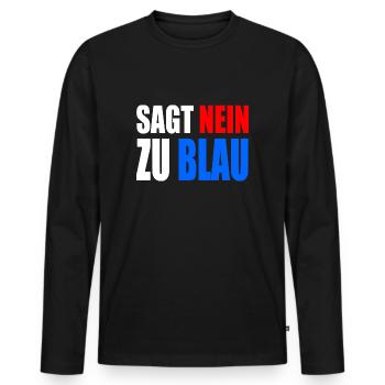 sagt nein zu blau - Männer Premium Bio Langarmshirt - Schwarz - Vorne - Nico (187cm)