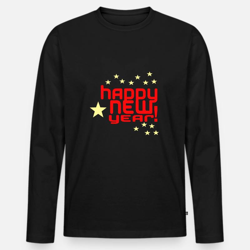 Happy New Year - Männer Premium Bio Langarmshirt - Schwarz