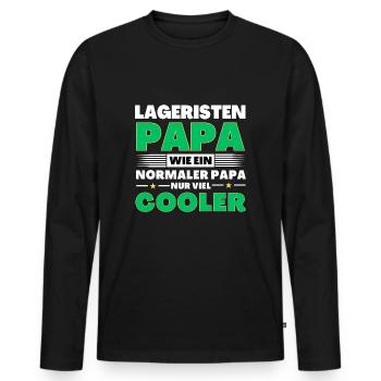 Lageristen Papa wie ein normaler nur viel cooler - Männer Premium Bio Langarmshirt - Schwarz - Vorne - Nico (187cm)