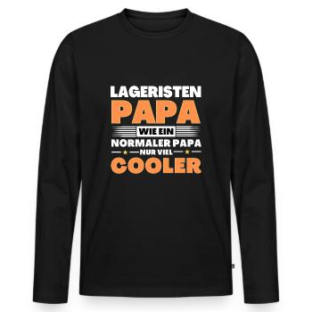 Lageristen Papa wie ein normaler nur viel cooler - Männer Premium Bio Langarmshirt - Schwarz - Vorne - Nico (187cm)