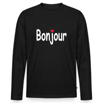 Bonjour Herz - Männer Premium Bio Langarmshirt - Schwarz - Vorne - Nico (187cm)