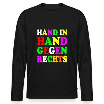 Hand in hand gegen rechts - Männer Premium Bio Langarmshirt - Schwarz - Vorne - Nico (187cm)