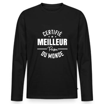 Certifié meilleur papa famille fête des pères - T-shirt manches longues Premium bio Homme - noir - Devant - Nico (187cm)
