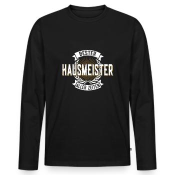 BESTER HAUSMEISTER ALLER ZEITEN - Männer Premium Bio Langarmshirt - Schwarz - Vorne - Nico (187cm)