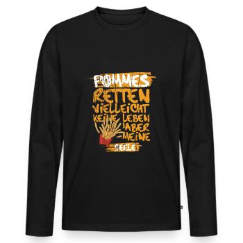 Junk Food Lustige Sprüche Pommes - Männer Premium Bio Langarmshirt - Schwarz - Vorne - Nico (187cm)