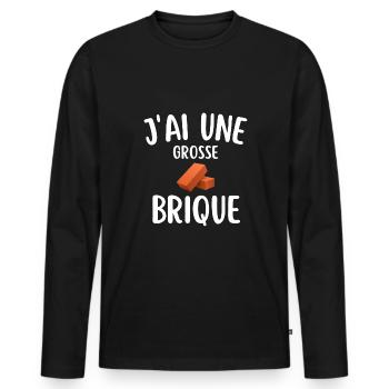 maçon brique humour - T-shirt manches longues Premium bio Homme - noir - Devant - Nico (187cm)