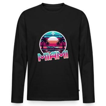Miami Retro Wave 80er Jahre Vintage Design - Männer Premium Bio Langarmshirt - Schwarz - Vorne - Nico (187cm)