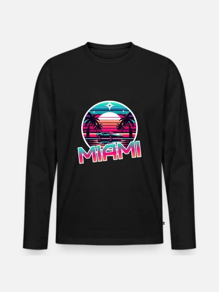 Miami Retro Wave 80s Vintage Design - Men's Premium Organic Long Sleeve Shirt - black