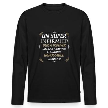 Mon Super Infirmier Préféré - T-shirt manches longues Premium bio Homme - noir - Devant - Nico (187cm)