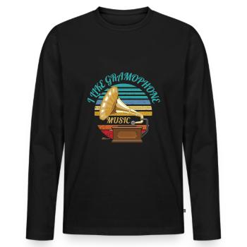 ICH MAG GRAMMOPHONMUSIK - Männer Premium Bio Langarmshirt - Schwarz - Vorne - Nico (187cm)