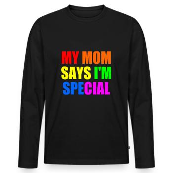 my mom says im special - Männer Premium Bio Langarmshirt - Schwarz - Vorne - Nico (187cm)