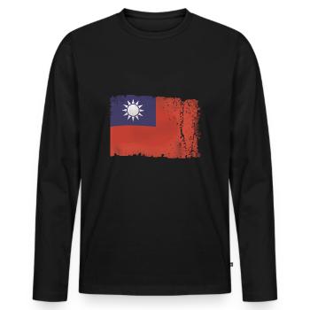 Drapeau Taiwan Vintage - T-shirt manches longues Premium bio Homme - noir - Devant - Nico (187cm)