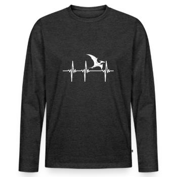 Heartbeat Dino Ptéranodon Dinosaure Ptérosaure - T-shirt manches longues Premium bio Homme - anthracite chiné - Devant - Nico (187cm)