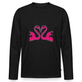Flamants roses créés par une IA - T-shirt manches longues Premium bio Homme - noir - Devant - Nico (187cm)