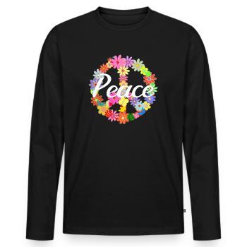 Couronne de fleurs signe de paix - T-shirt manches longues Premium bio Homme - noir - Devant - Nico (187cm)
