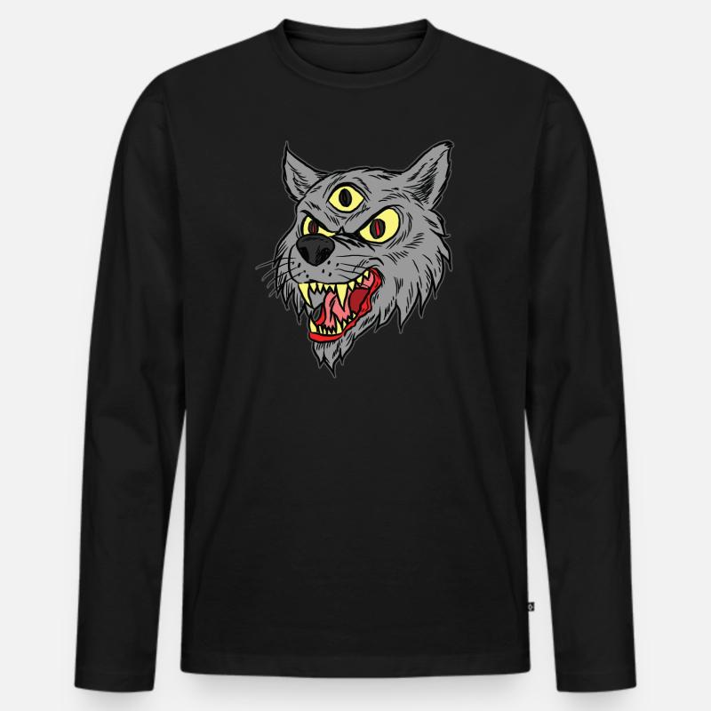 Wolf - Männer Premium Bio Langarmshirt - Schwarz