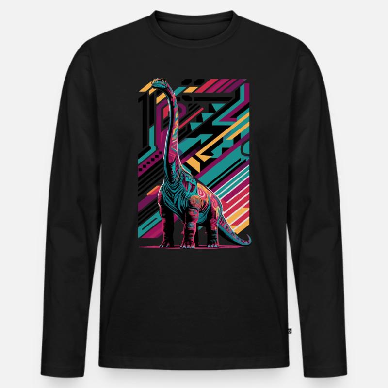 Langhals Brachiosaurus Dinosaurier - Männer Premium Bio Langarmshirt - Schwarz