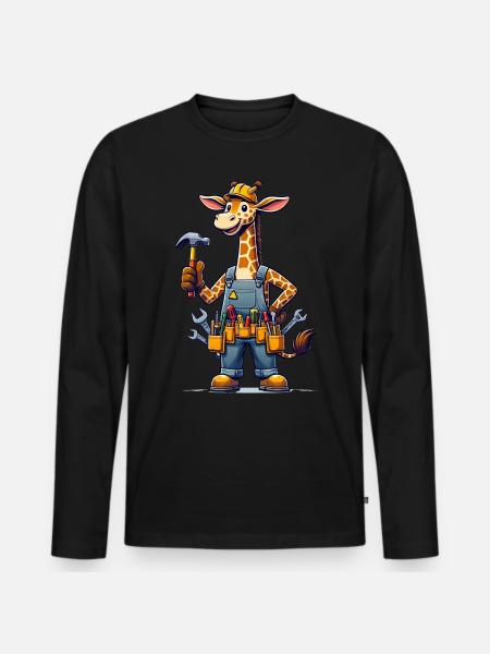 Cute Giraffe Craftsman - Männer Premium Bio Langarmshirt - Schwarz
