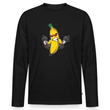 Fitness Banana Workout Routine Training Gym - Männer Premium Bio Langarmshirt - Schwarz - Vorne - Nico (187cm)