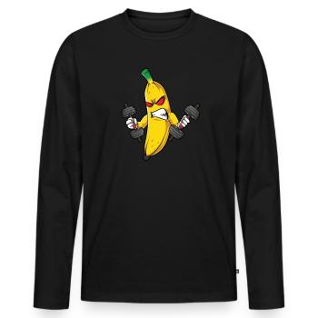 Fitness Banana Workout Routine Training Gym - Männer Premium Bio Langarmshirt - Schwarz - Vorne - Nico (187cm)