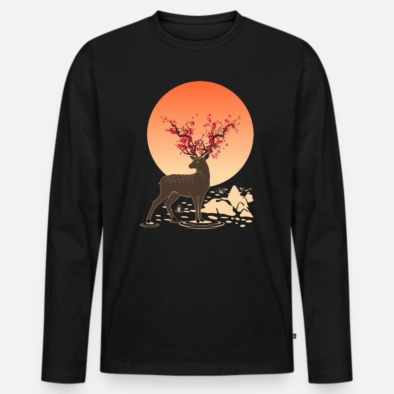 Hirschgeist | Schützen Sie Sika Hirsche - Männer Premium Bio Langarmshirt - Schwarz