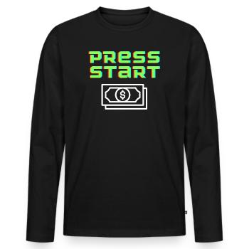 Press Start Retro Arcade Bill - Men's Premium Organic Long Sleeve Shirt - black - Front - Nico (187cm)