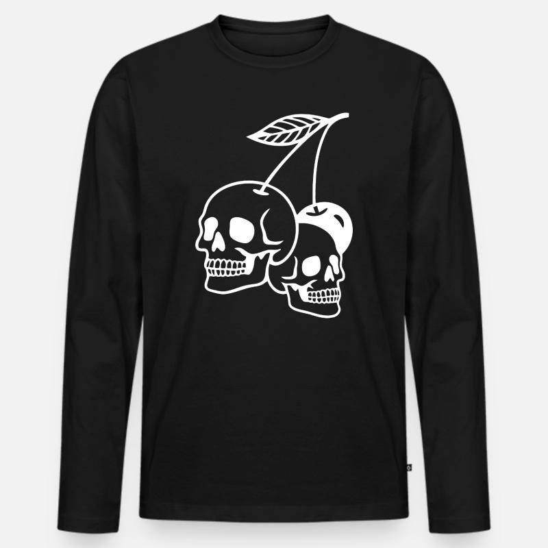 Kirsche Schädel Kunst Illustration - Männer Premium Bio Langarmshirt - Schwarz