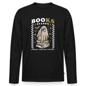 Gruselige Bücher Saison – Halloween süßer Geist - Männer Premium Bio Langarmshirt - Schwarz - Vorne - Nico (187cm)