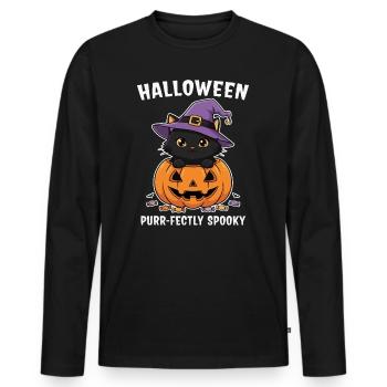 Halloween Kitten and Jack-O-Lantern - Men's Premium Organic Long Sleeve Shirt - black - Front - Nico (187cm)