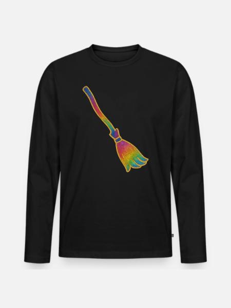 Zauberbesen | Hexenbesen | Regenbogenbesen Glitter - Männer Premium Bio Langarmshirt - Schwarz