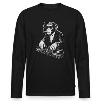 DJ Monkey in Suit spielt Musik - Männer Premium Bio Langarmshirt - Schwarz - Vorne - Nico (187cm)