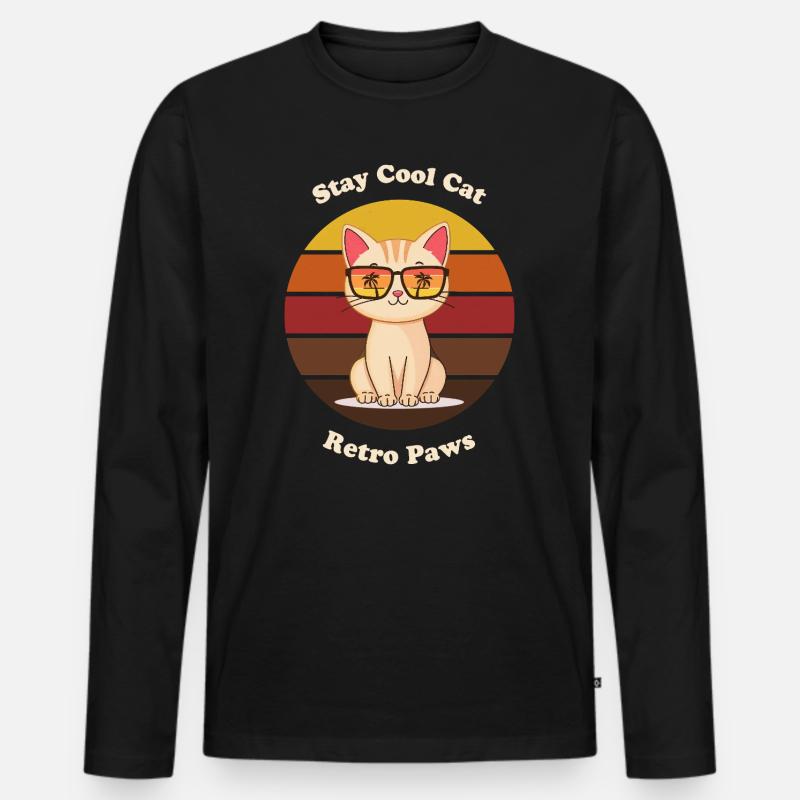 Retro Cool Cat - Männer Premium Bio Langarmshirt - Schwarz