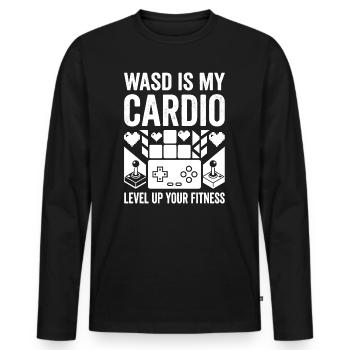 WASD Cardio Tee : Fitness de jeu - T-shirt manches longues Premium bio Homme - noir - Devant - Nico (187cm)