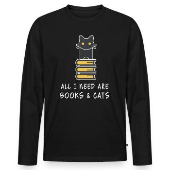 All I Need Are Books and Cats - Men's Premium Organic Long Sleeve Shirt - black - Front - Nico (187cm)