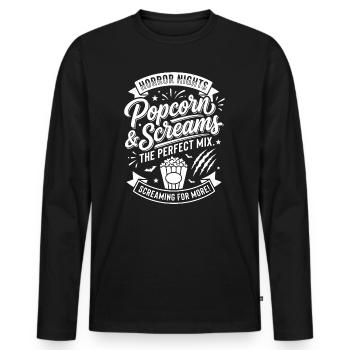 Popcorn & Screams – Perfect Mix - Männer Premium Bio Langarmshirt - Schwarz - Vorne - Nico (187cm)