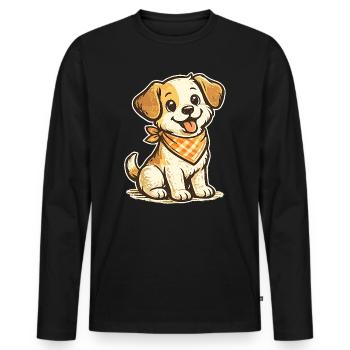 Kuschelhund mit Orangen Bandana - Männer Premium Bio Langarmshirt - Schwarz - Vorne - Nico (187cm)