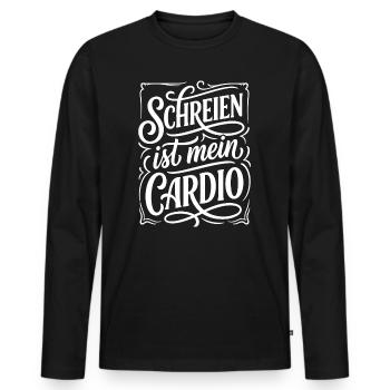 Schreien ist mein Cardio Humor Spruch - Männer Premium Bio Langarmshirt - Schwarz - Vorne - Nico (187cm)