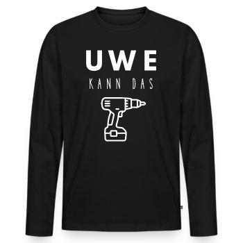 Uwe Name Handwerker Werkzeug Akkuschrauber - Männer Premium Bio Langarmshirt - Schwarz - Vorne - Nico (187cm)