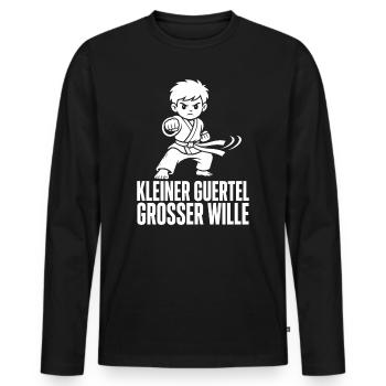 tKleiner Gürtel Großer Wille – Karate Kind - Männer Premium Bio Langarmshirt - Schwarz - Vorne - Nico (187cm)