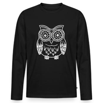 Lustige Eule Nachtvogel - Männer Premium Bio Langarmshirt - Schwarz - Vorne - Nico (187cm)