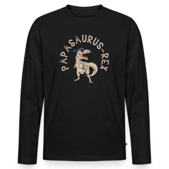 Papasaurus T- Rex cooler best dad gift idea - Men's Premium Organic Long Sleeve Shirt - black - Front - Nico (187cm)