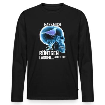 Habe mich röntgen lassen alles ok - Männer Premium Bio Langarmshirt - Schwarz - Vorne - Nico (187cm)