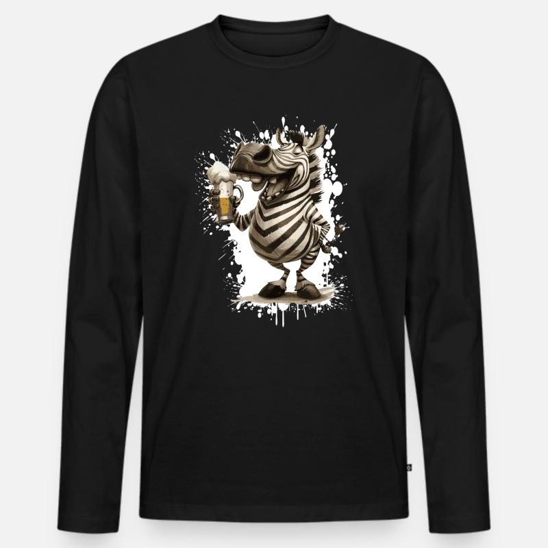 Zebra Bier Lustig - Männer Premium Bio Langarmshirt - Schwarz