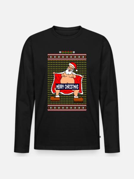 Merry Christmas Ugly Fun - Männer Premium Bio Langarmshirt - Schwarz