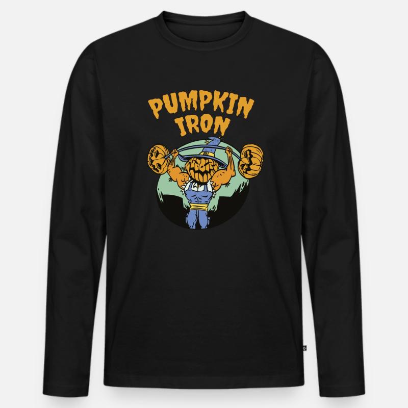 Pumpkin Iron - Halloween Wortwitz - Männer Premium Bio Langarmshirt - Schwarz