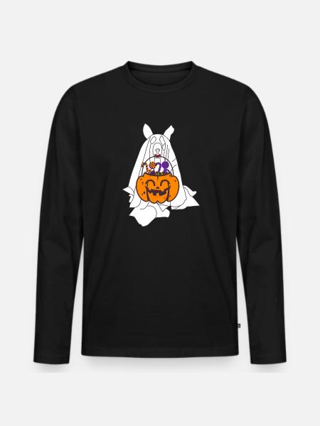 Husky Ghost Pumpkin Lantern Halloween - Men's Premium Organic Long Sleeve Shirt - black